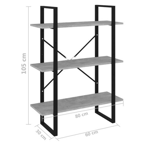 Bogreol 80x30x105 cm spånplade betongrå