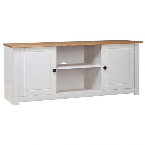 Tv-bord i massivt fyrretræ - Panama-serien, 120 × 40 × 50 cm, hvid/natur