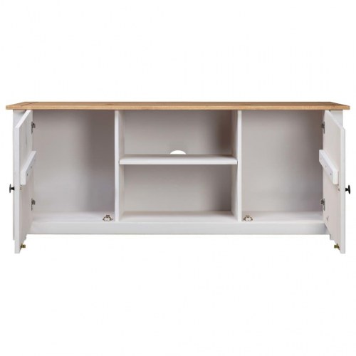 Tv-bord i massivt fyrretræ - Panama-serien, 120 × 40 × 50 cm, hvid/natur