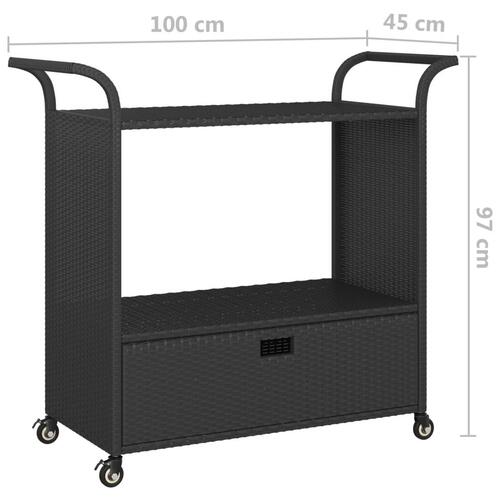 Barvogn med skuffe 100x45x97 cm polyrattan sort