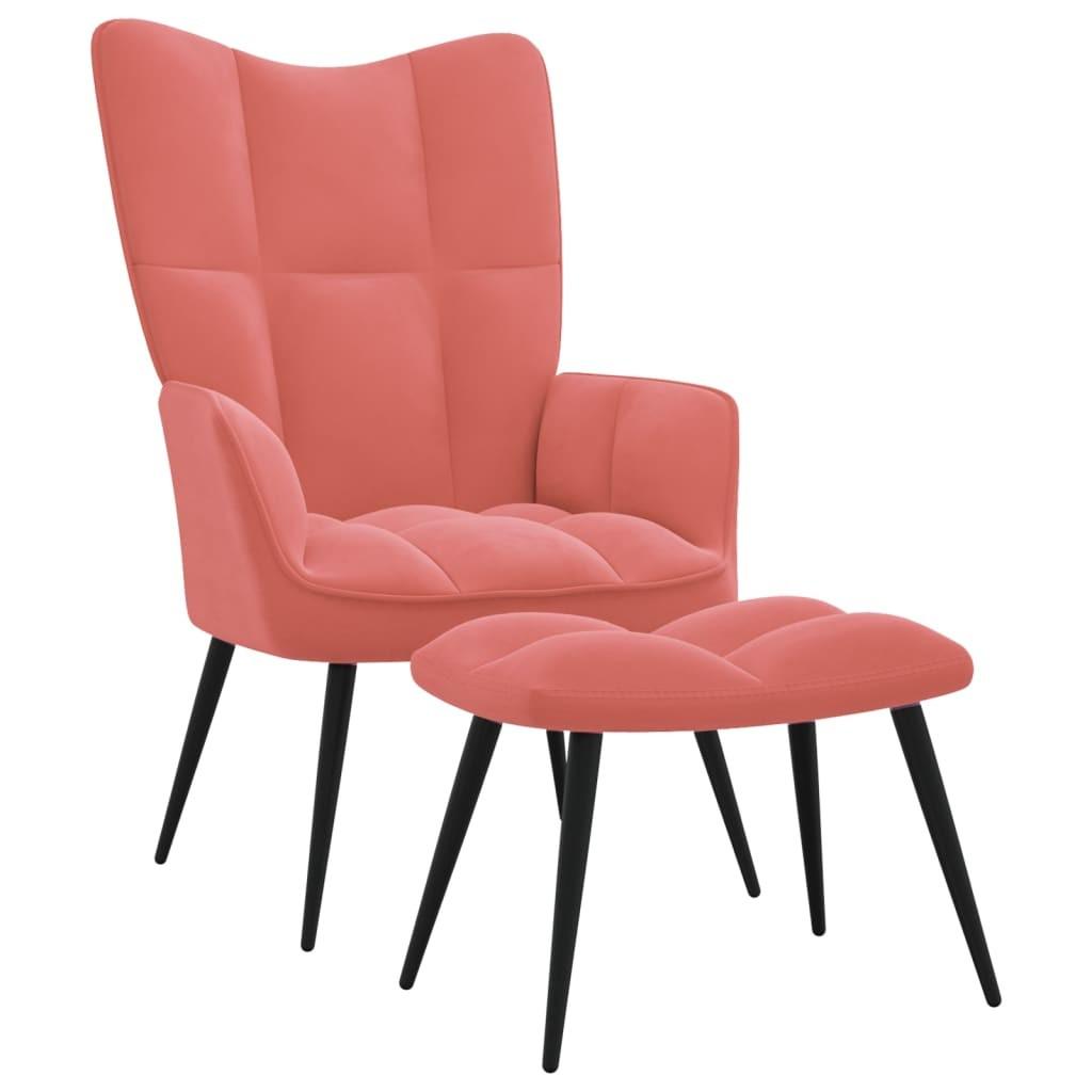 Lænestol med fodskammel fløjl lyserød