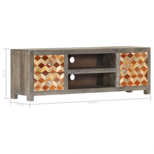 TV-bord 120×30×40 cm i massivt mangotræ - grå/brun