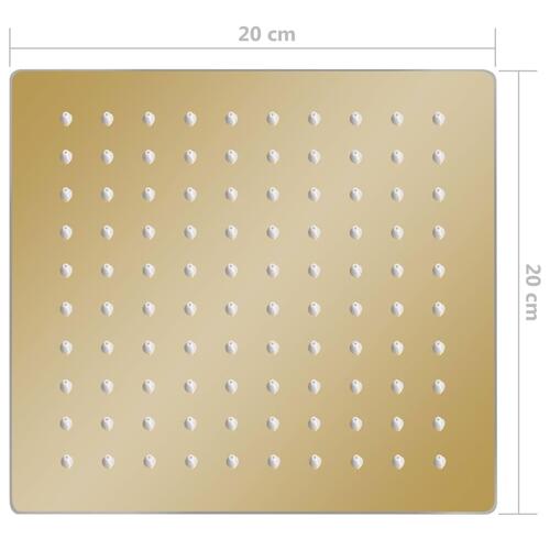 Regnbrusehoved 20x20 cm firkantet rustfrit stål guldfarvet