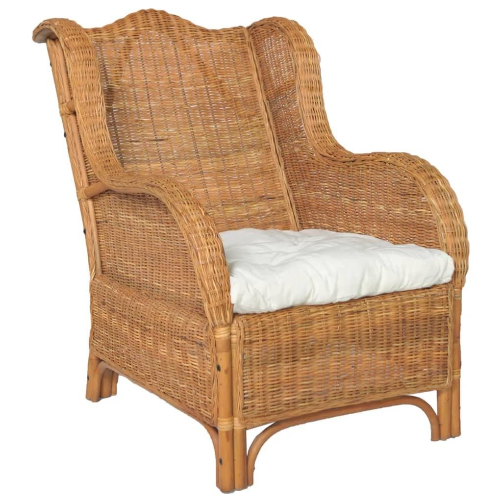Lænestol Med Hynde Naturlig Rattan Hør Lysebrun