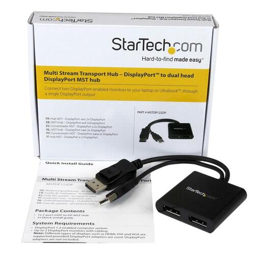 StarTech DisplayPort MST-hub 2x DP - Sort - 4K Ultra HD (MSTDP122DP)
