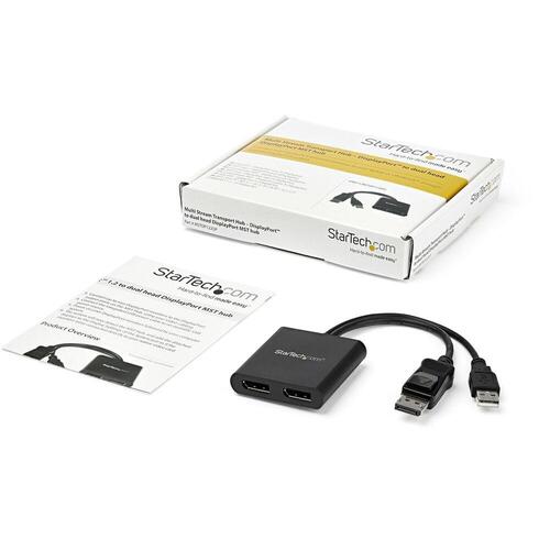 StarTech DisplayPort MST-hub 2x DP - Sort - 4K Ultra HD (MSTDP122DP)