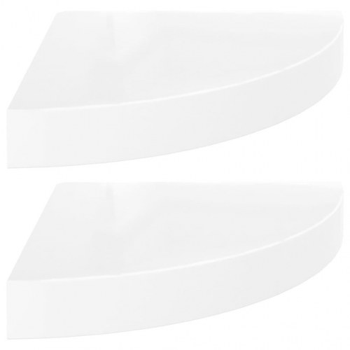Svævende hjørnehylder - 2 stk., højglans hvid, 25×25×3,8 cm, MDF