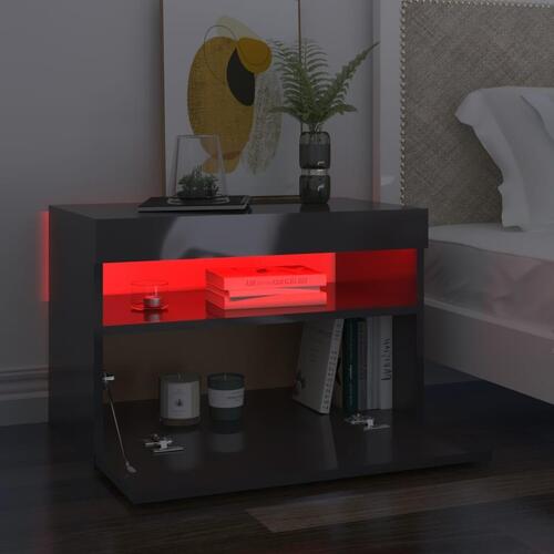 Sengebord med LED-lys 2 stk. 60x35x40 cm grå højglans