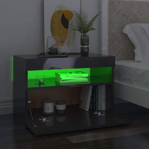 Sengebord med LED-lys 2 stk. 60x35x40 cm grå højglans