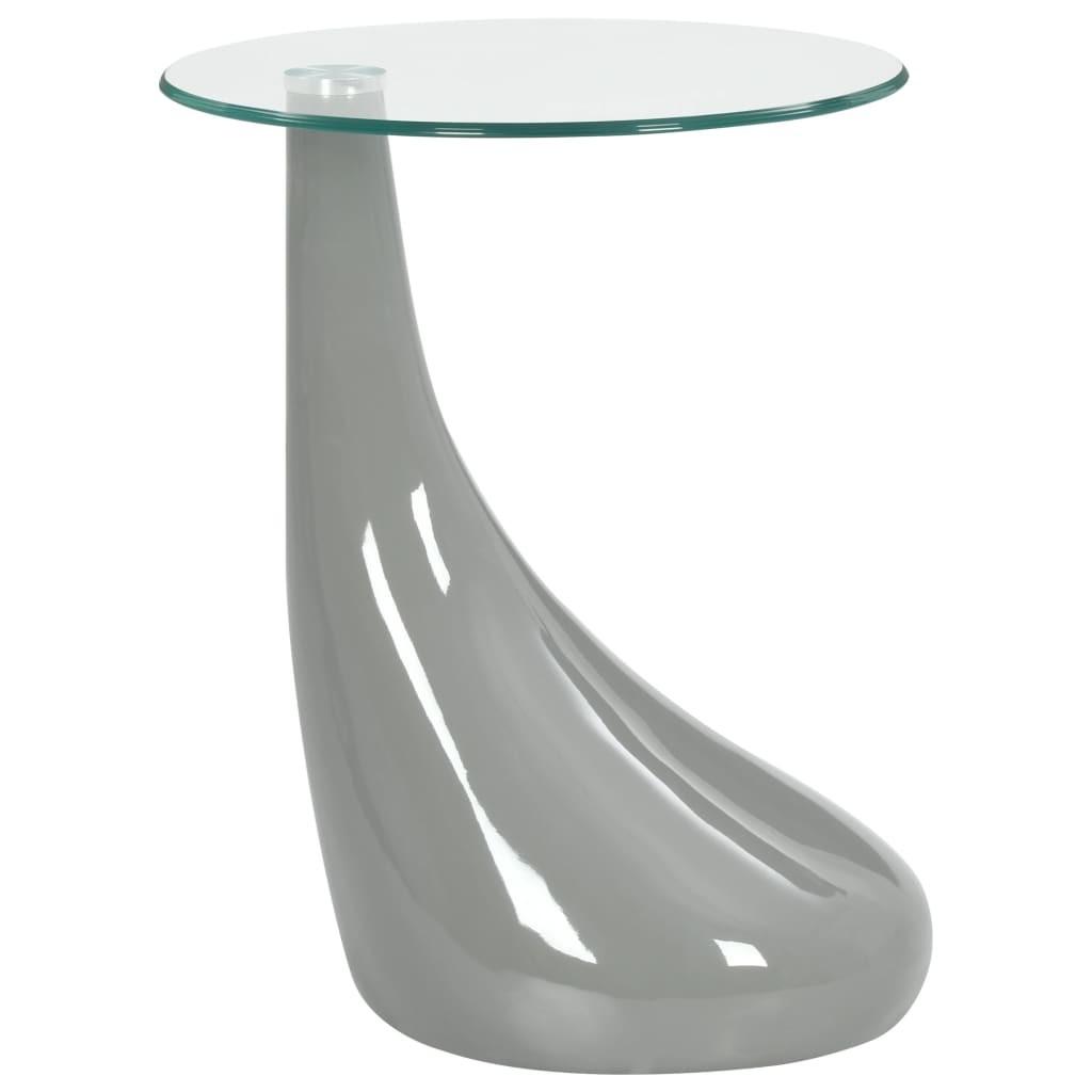 Sofabord med rund glastop grå højglans