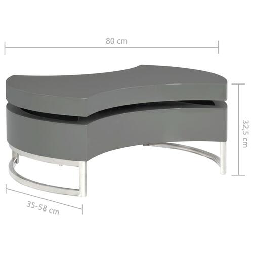 Sofabord justerbar form grå højglans