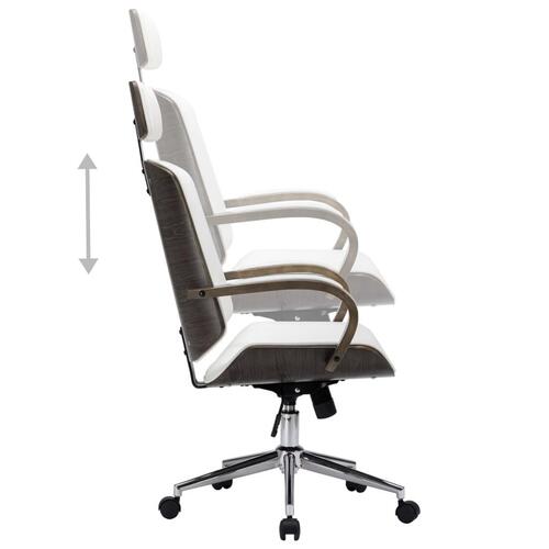 Drejelig kontorstol med nakkestøtte kunstlæder bøjet træ hvid
