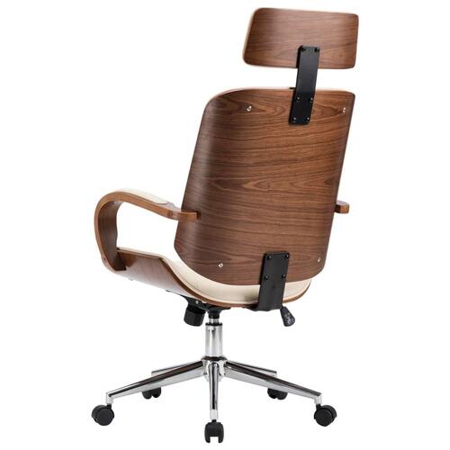Drejelig kontorstol med nakkestøtte kunstlæder bøjet træ creme