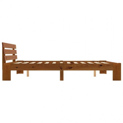 Sengeramme med sengegavl 180x200 cm - massivt fyrretræ, gyldenbrun