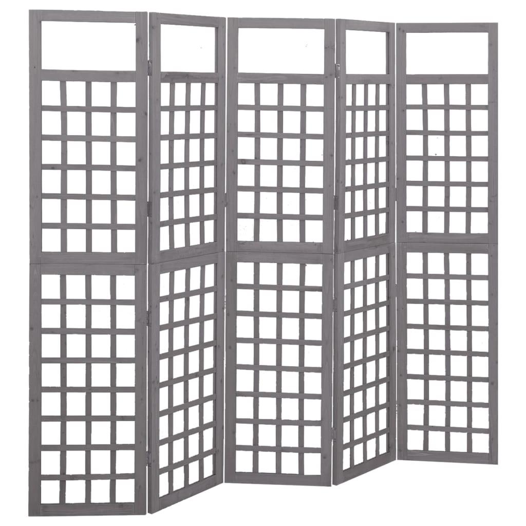 5-panels rumdeler/espalier 201,5x180 cm massivt grantræ grå