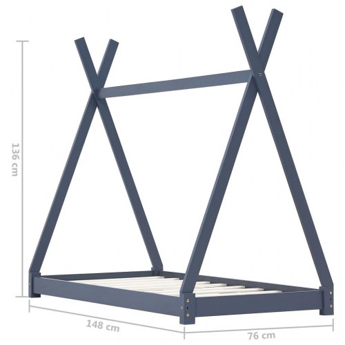 Tipiseng - sengestel til børneseng 70 x 140 cm i massivt fyrretræ, grå