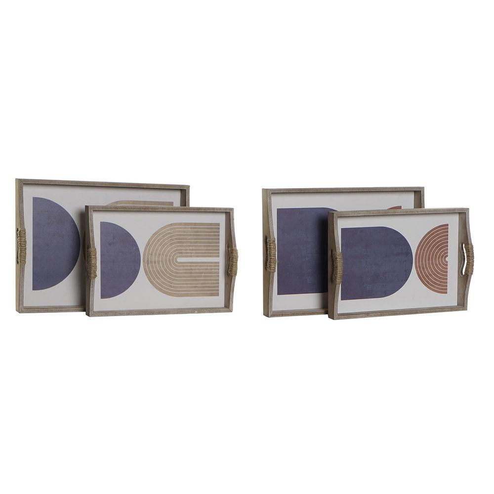 Serveringsbakker i træ/MDF, Beige/Blå, 40,6 × 30 × 6 cm (2 stk.)