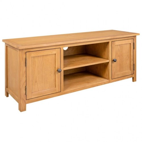 Tv-skab i massivt egetræ 110 × 35 × 44 cm - rustikt tv-bord med opbevaring