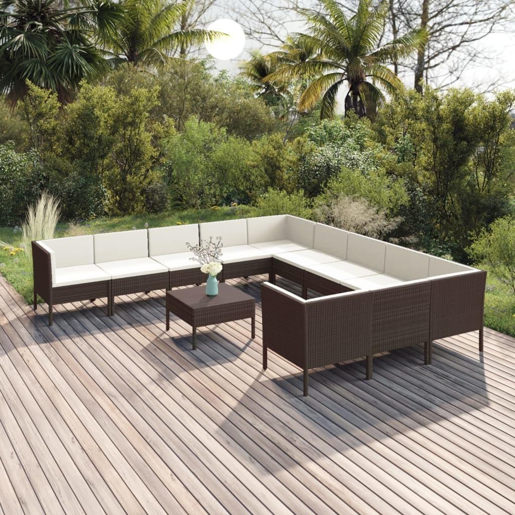 Loungesæt Til Haven 5 Dele Med Hynder Polyrattan Brun - 4x hjørnedel 7x midterdel bord