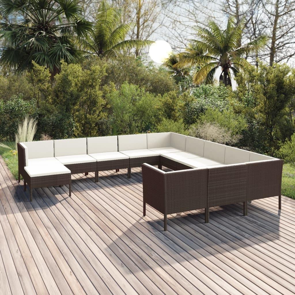 Loungesæt Til Haven 5 Dele Med Hynder Polyrattan Brun - 4x hjørnemodul 7x midtermodul fodskammel