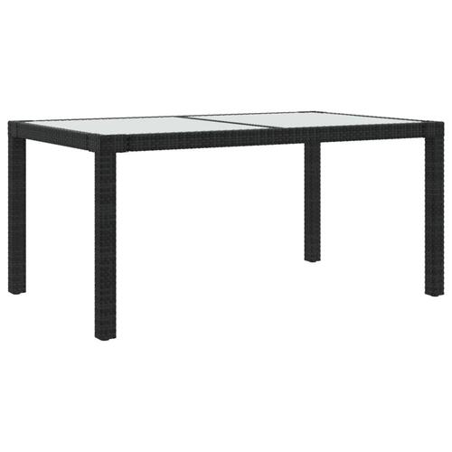Havebord 150x90x75 cm hærdet glas og polyrattan sort