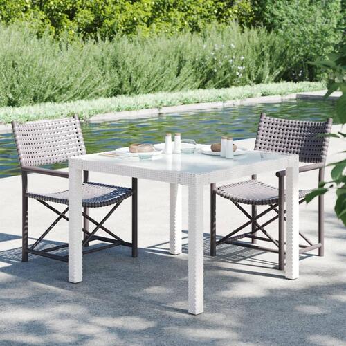 Havebord 90x90x75 cm hærdet glas og polyrattan hvid