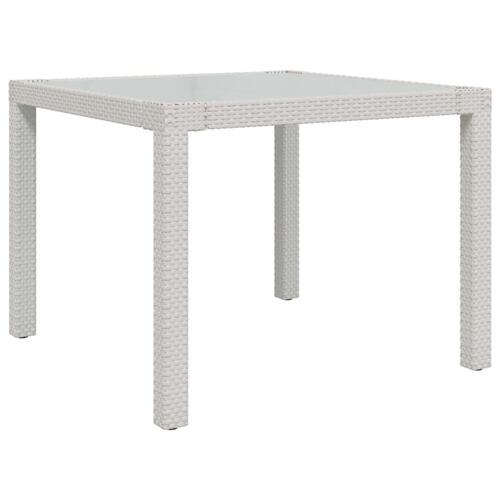 Havebord 90x90x75 cm hærdet glas og polyrattan hvid