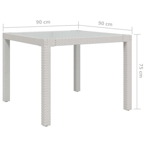 Havebord 90x90x75 cm hærdet glas og polyrattan hvid