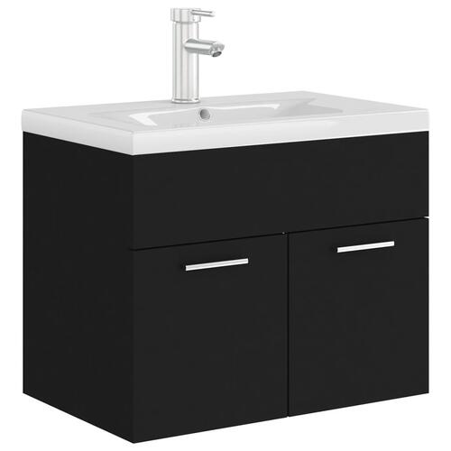 Vaskeskab med indbygget håndvask spånplade sort