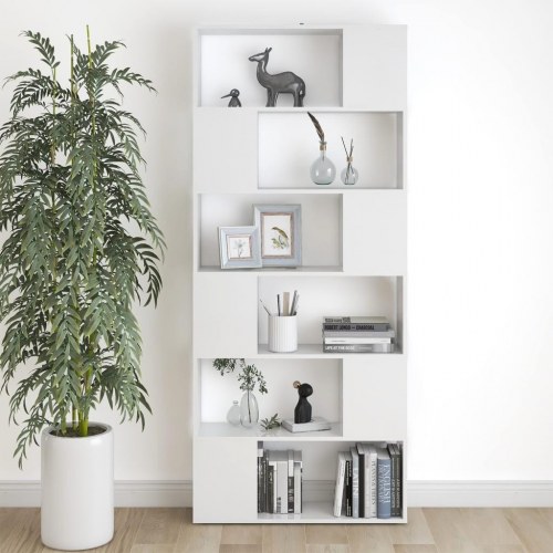 Bogreol/rumdeler - 80 × 24 × 186 cm - konstrueret træ, hvid