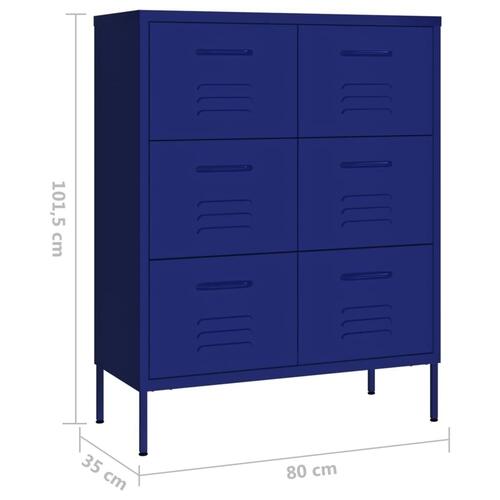 Kommode 80x35x101,5 cm stål marineblå