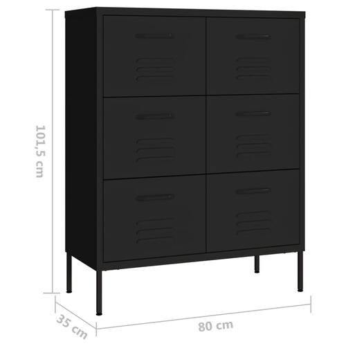 Kommode 80x35x101,5 cm stål sort