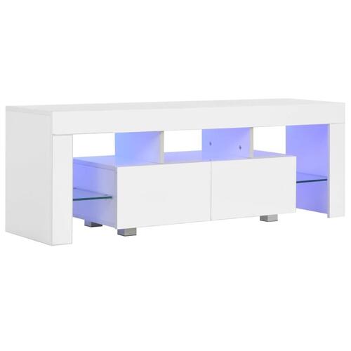 Tv-skab med LED-lys 130x35x45 cm hvid højglans