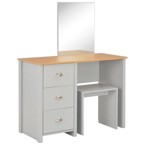 Toiletbord med spejl og skammel 104x45x131 cm grå