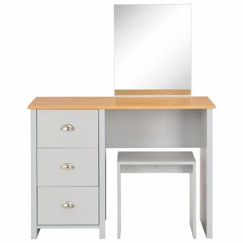 Toiletbord med spejl og skammel 104x45x131 cm grå