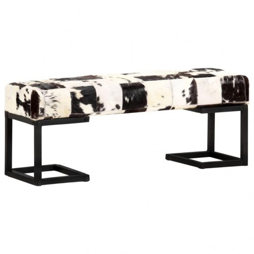 Bænk 110 cm patchwork ægte gedeskind sort