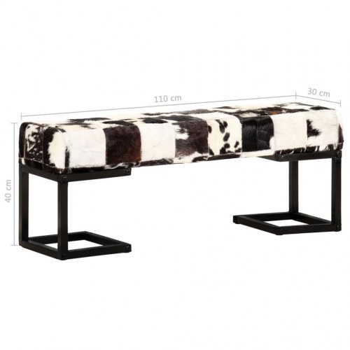 Bænk 110 cm patchwork ægte gedeskind sort