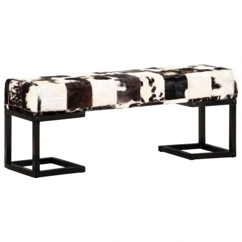Bænk 110 cm patchwork ægte gedeskind sort