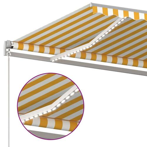 Markise m. LED + vindsensor 4x3 m automatisk gul og hvid