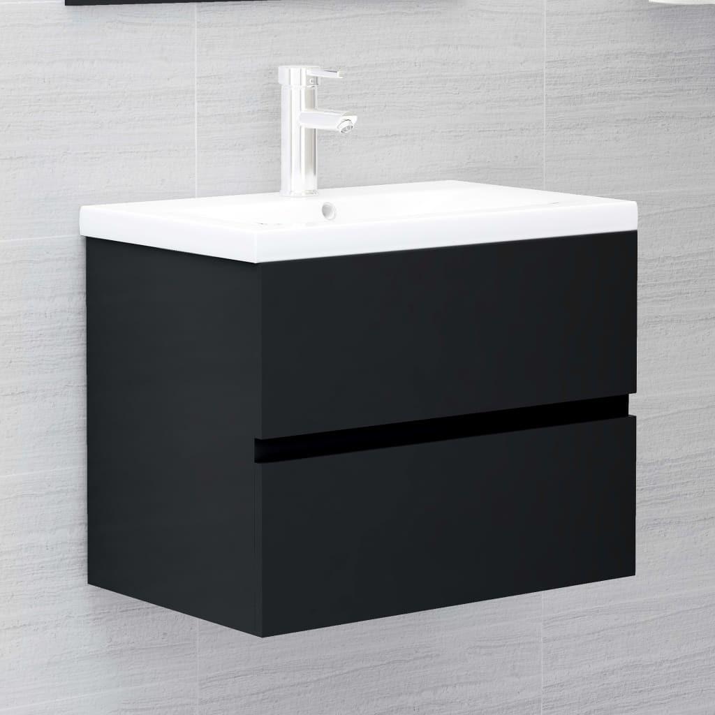 Vaskeskab med indbygget håndvask spånplade sort højglans