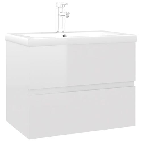 Vaskeskab med indbygget håndvask spånplade hvid højglans