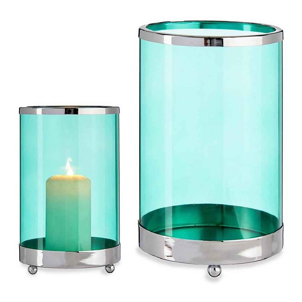 Lyseholder Sølvfarvet Blå Cylinder 122 X 195 X 122 Cm Metal Glas