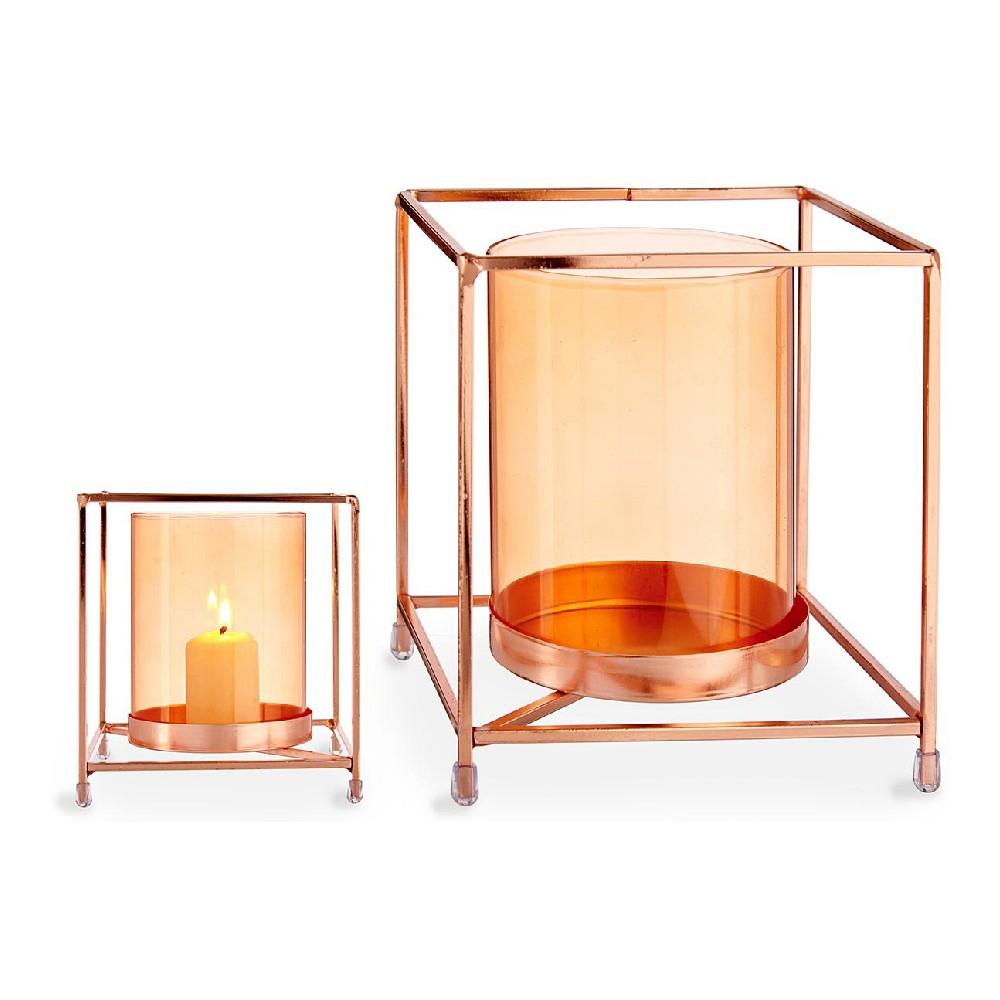Lyseholder Firkantet Kobber Rav Metal Glas 14 X 15 5 X 14 Cm