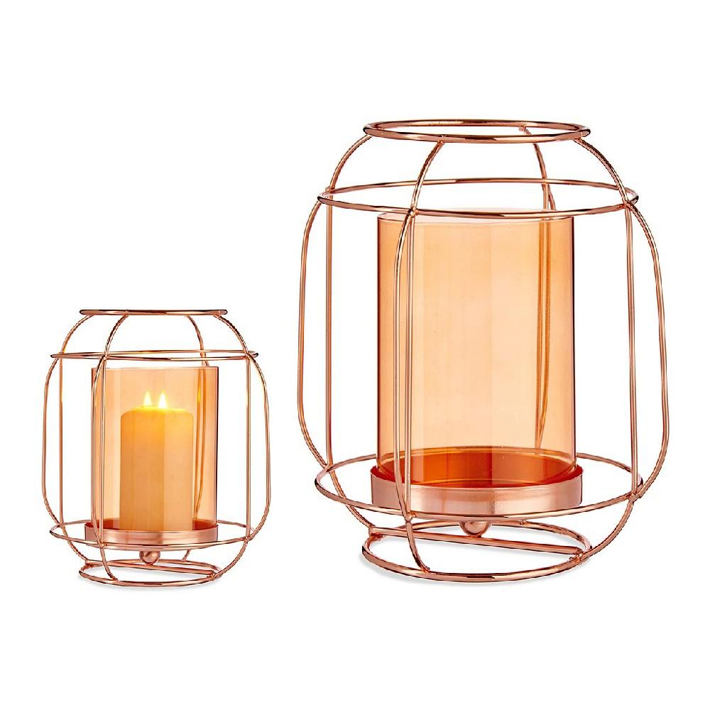Lyseholder Kobber Rav Lanterna Metal Glas
