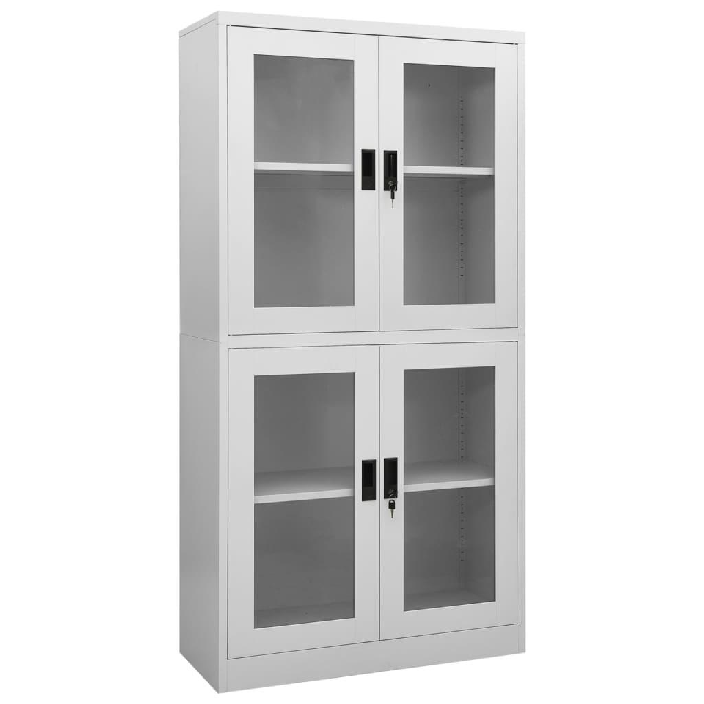 Kontorskab 90x40x180 cm stål og hærdet glas lysegrå