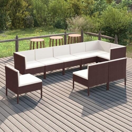 Loungesæt til haven 9 dele med hynder polyrattan brun