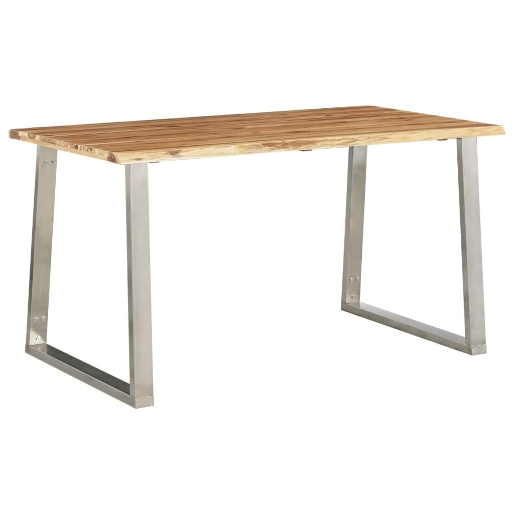 Spisebord 140 x 80 x 75 cm massivt akacietræ og rustfrit stål