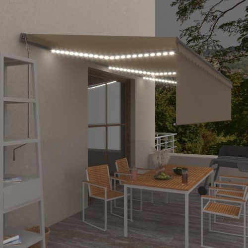 Markise med rullegardin, LED og vindsensor 6×3 m - automatisk, cremefarvet