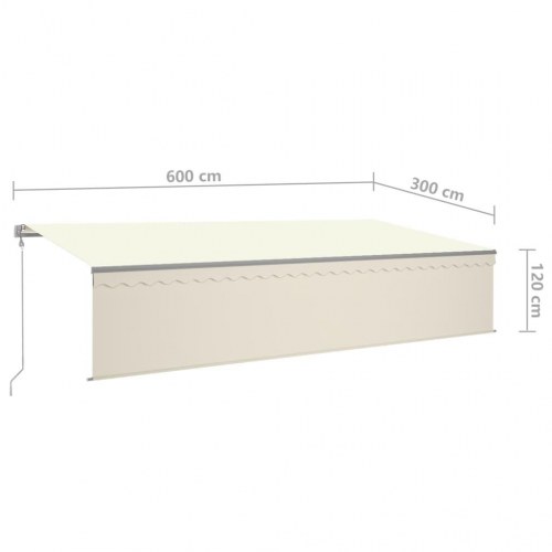 Markise med rullegardin, LED og vindsensor 6×3 m - automatisk, cremefarvet