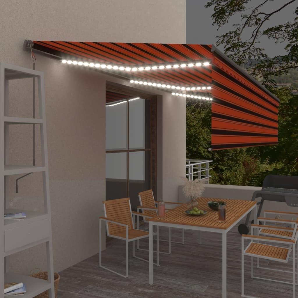 Markise m. rullegardin+LED+vindsensor 6x3 m auto orange/brun